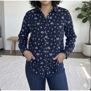 NWT Navy Floral JACH'S GIRLFRIEND NEW YOR Women's Corduroy Button Up Shirt LARGE